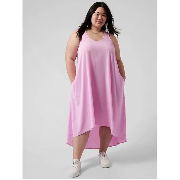 Athleta Presidio Traveler Racerback High-Low Sleeveless Dress Quartz Pink XL - Picture 7 of 9